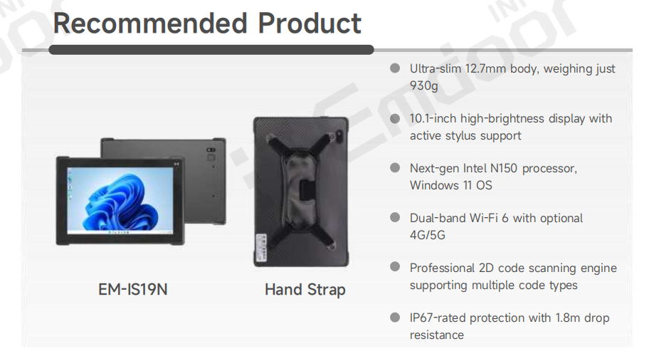 La solution d'InfOumations EmdoOu place le EM-IS19N comprimé robuste commercial léger-mince Entre les mains du serveur, les transfOumant de simples preneurs de commEtes en consultants de vente compétents.