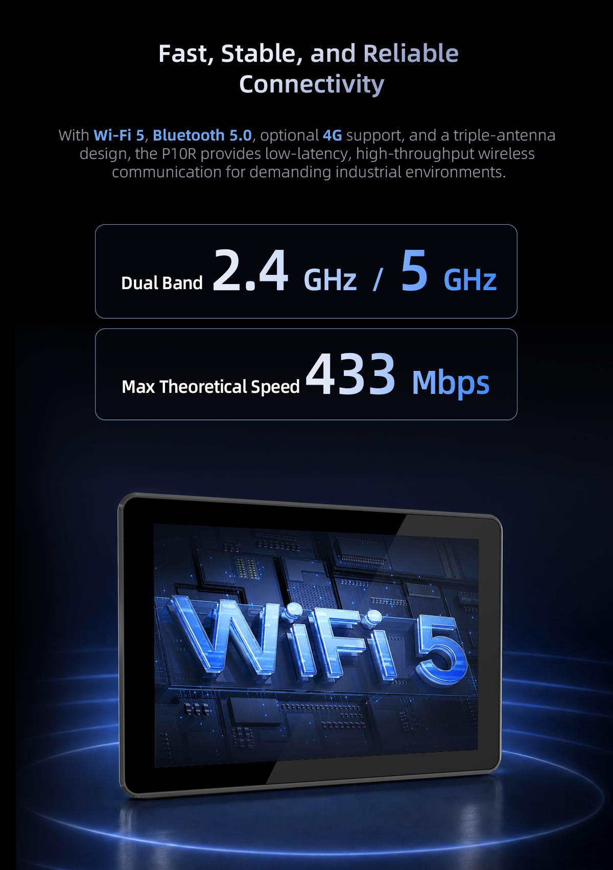 P10R Android industrial panel PC with Wi-Fi 5 and optional 4G LTE