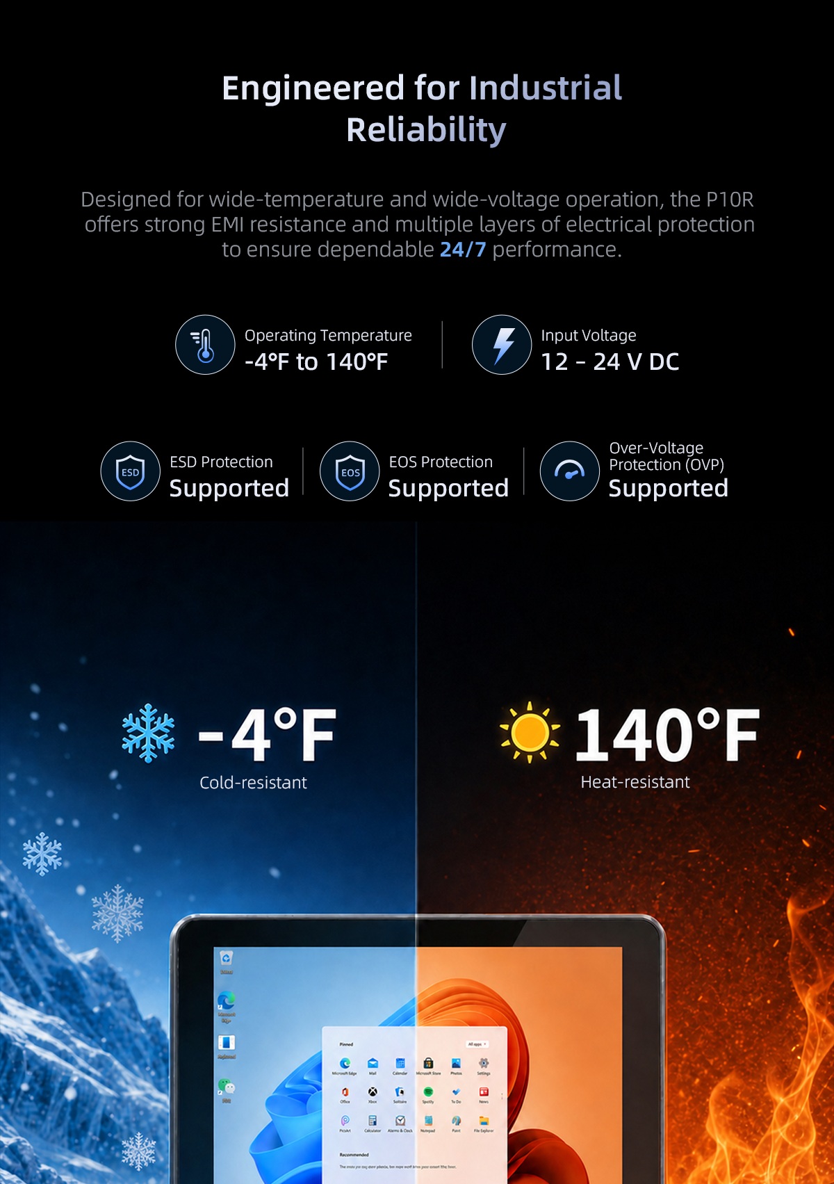 P10R Android industrial panel PC designed for wide-temperature industrial environments