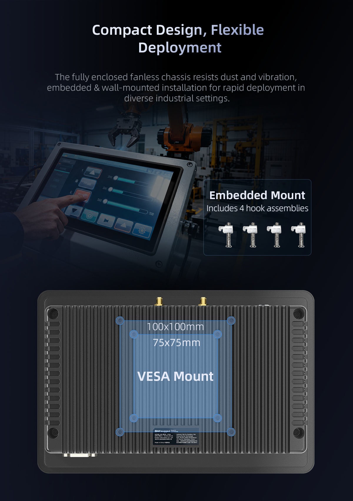 P10R Android industrial panel PC for embedded and wall-mounted installation